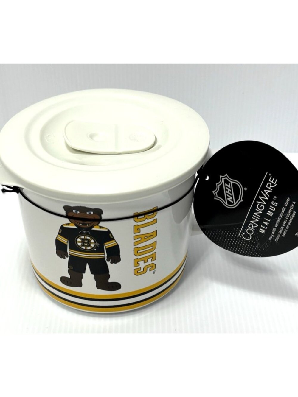 CorningWare Boston Bruins Blades Mascot Meal Mug, 20oz ,Vented Lid. NWT
